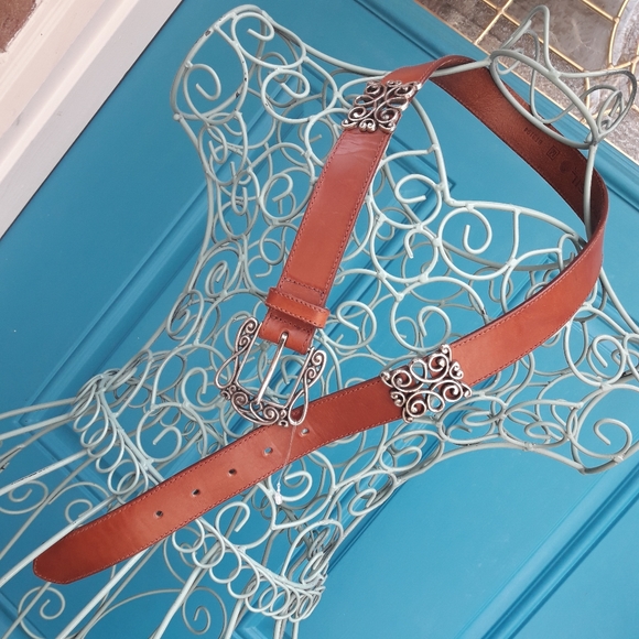 Genuine Leather Belt Boho Silver Metal Belt Buckle Ornate Studded Belts Fossil M - Picture 12 of 13